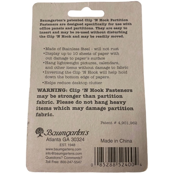 6 Ct Clip 'N Hook Partition Fasteners Fabric Panel Wire Stainless Steel EB-2400 - Picture 2 of 2